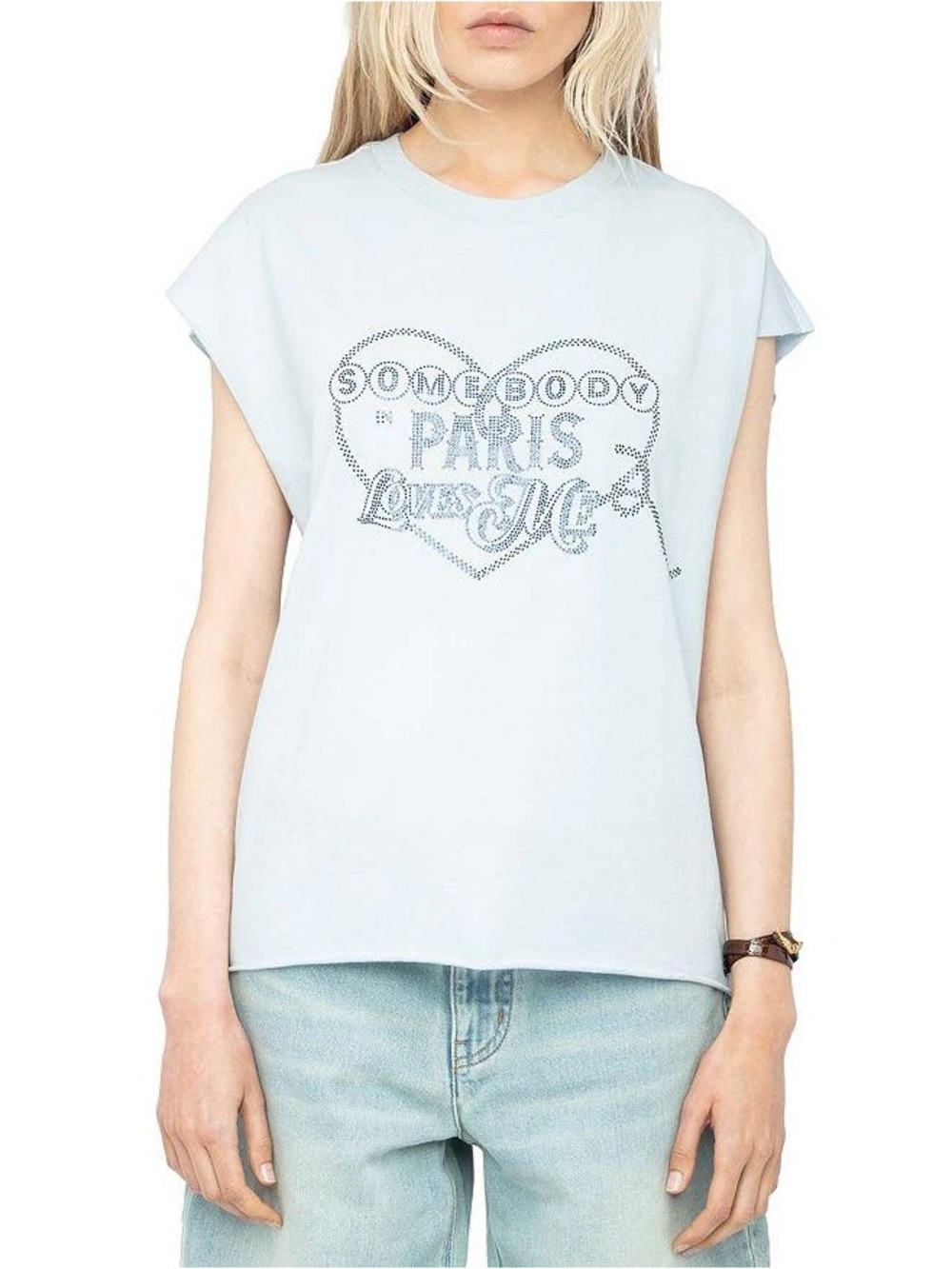 ZADIG & VOLTAIRE Women’s Cloe Strass Somebody Loves Tee Blue Muscle Tee Size S